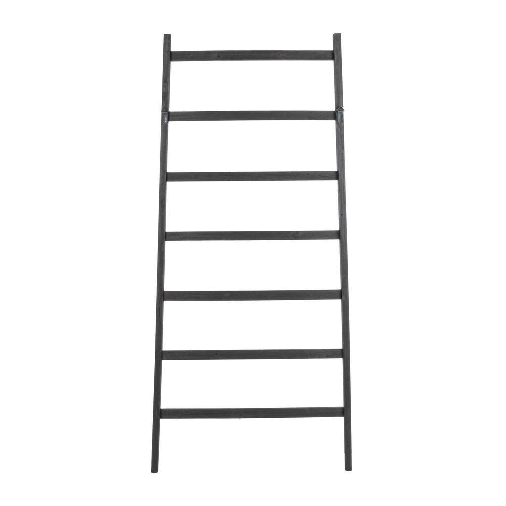 64" Black Firwood Decorative Ladder with 7 Rungs