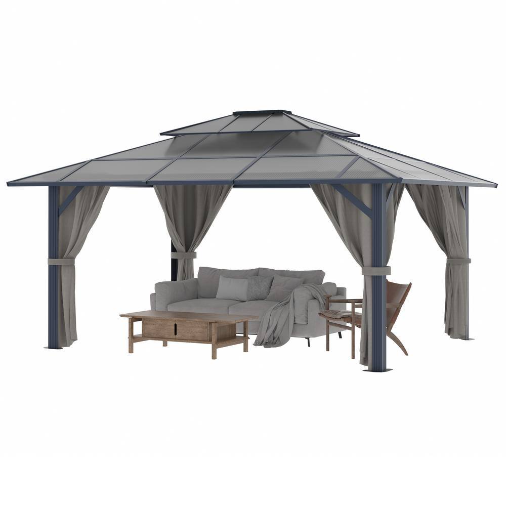 VEIKOUS 13 ft. x 10 ft. Polycarbonate Double Top Gazebo with Gray
