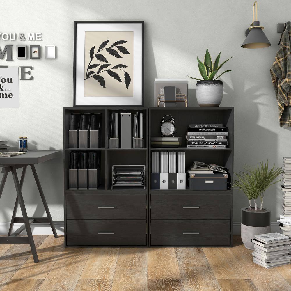 Black 24-Inch Stackable MDF Wood 4-Cube Bookcase