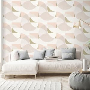 ELLE Decoration Collection Pink/Gold/Cream Circle Graphic Vinyl on Non-Woven Non-Pasted Wallpaper Roll (Covers 57 sq.ft)