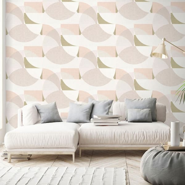 ELLE Decoration Collection Pink/Gold/Cream Circle Graphic Vinyl on Non-Woven Non-Pasted Wallpaper Roll (Covers 57 sq.ft)