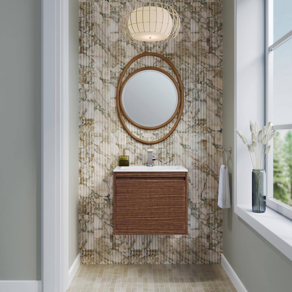 Mid-Century Walnut Single Vanity with Glossy White Top