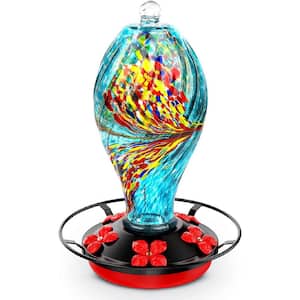 30 oz. Leakproof Humming Bird Feeder, Hand Blown Glass Hummingbird Feeder With Rustproof Base and Ant Moat