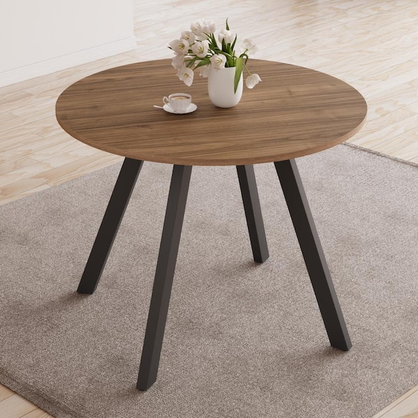 GOJANE Modern Walnut MDF 34.6 in. Black Metal Legs Dining Table (Seats 4)