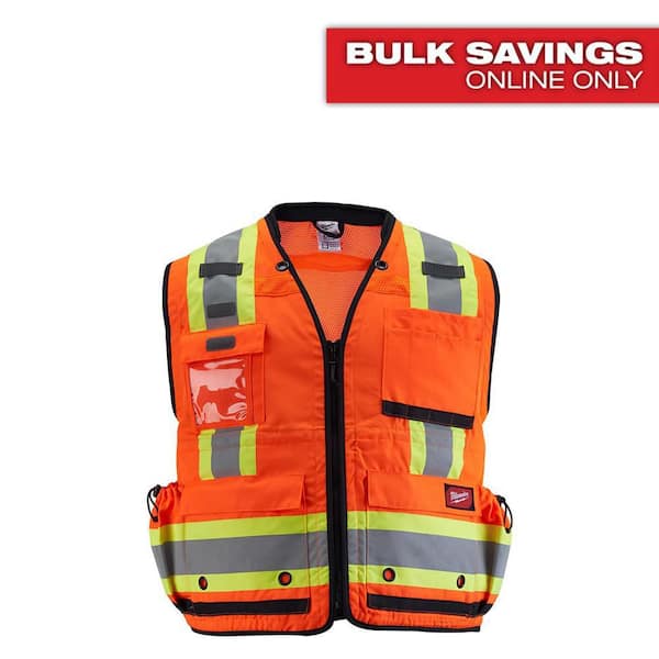 Milwaukee 4X-Large/5X-Large Orange Class-2 Surveyor's High Visibility Safety Vest with 27-Pockets
