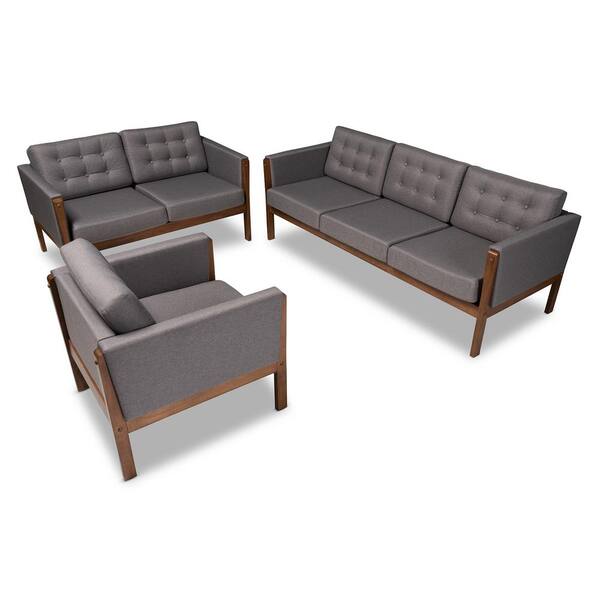 Baxton Studio Lenne 3-Piece Gray and Walnut Living Room Set