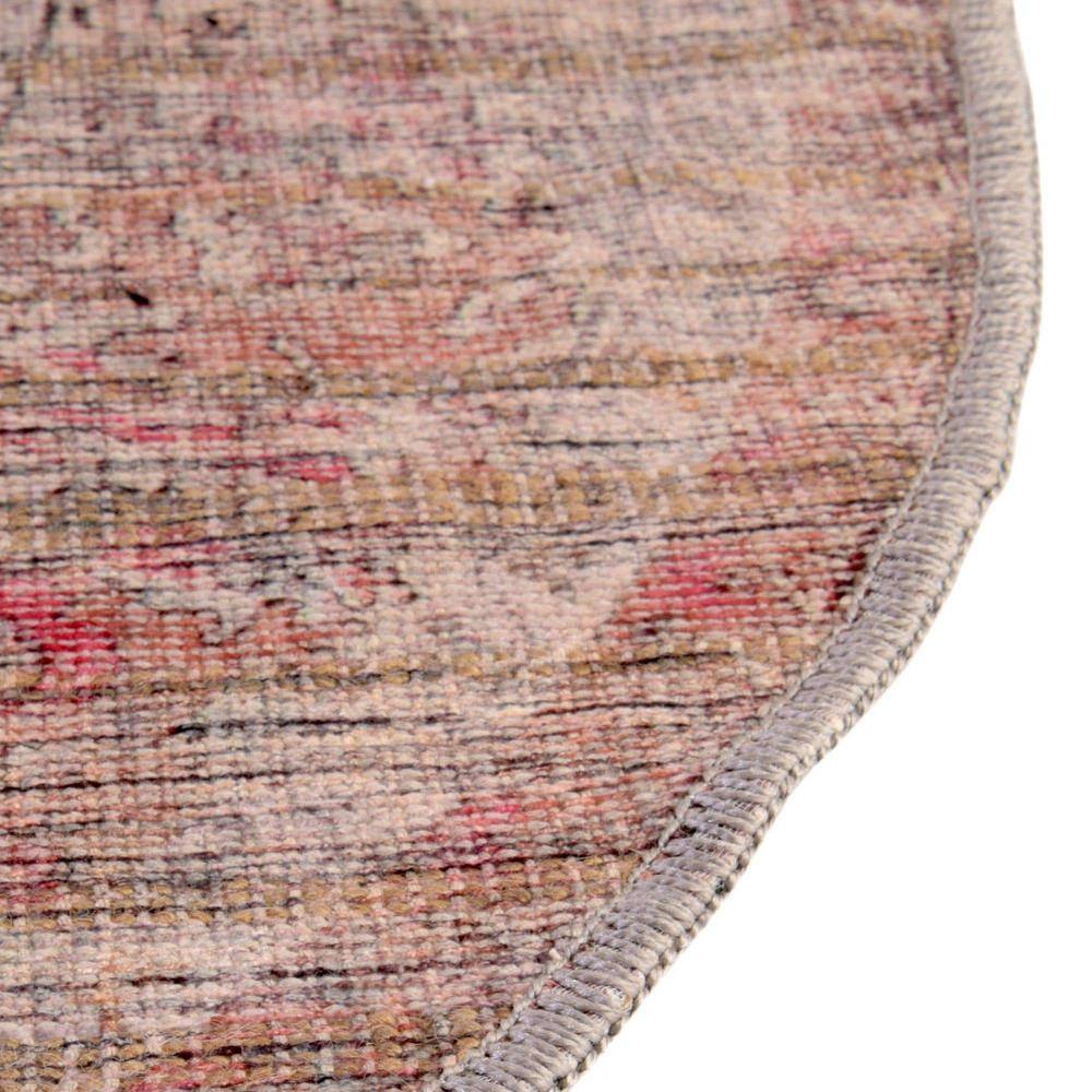 Rustic Charm Rust Red and Brown Round Synthetic Rug