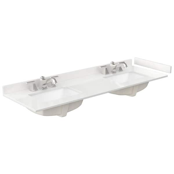 Wyndham Collection 66 in. W x 22 in. D Quartz White Rectangular Double Sink Bathroom Vanity Top in White