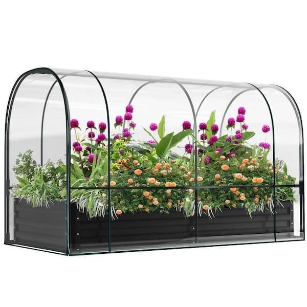 ABORON Portable Greenhouse Cover w/Raised Garden Bed and 2-Roll-Up Windows Metal Mini Greenhouse 71 in. x 35 in. x 45 in.