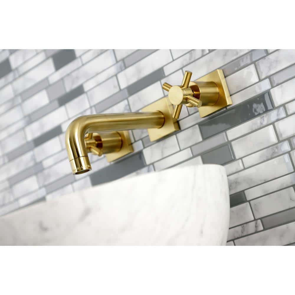 Brushed Brass Two-Handle Wall Mount Bathroom Faucet