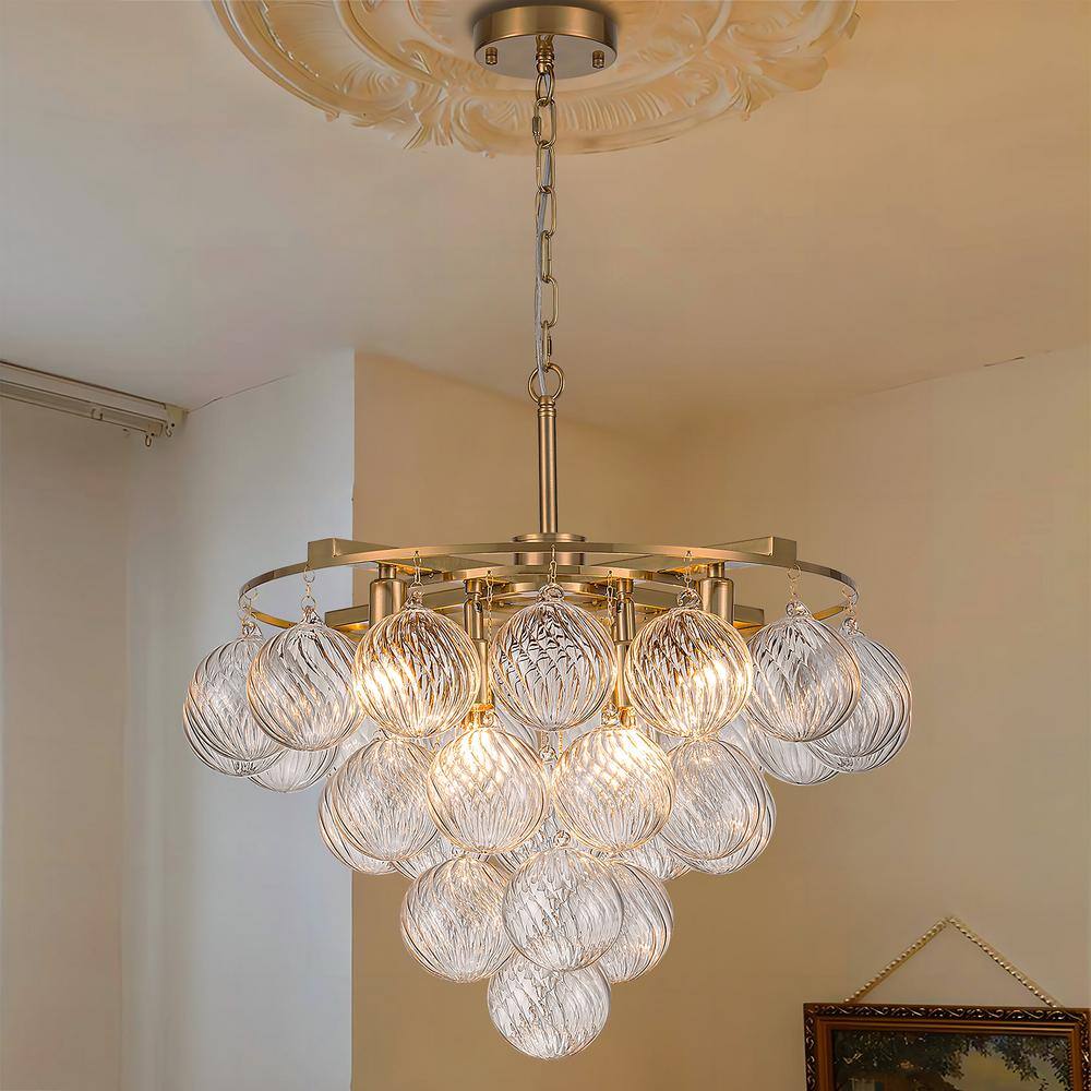 8-Lights Gold Modern/Contemporary Tiered Textured Glass Chandelier