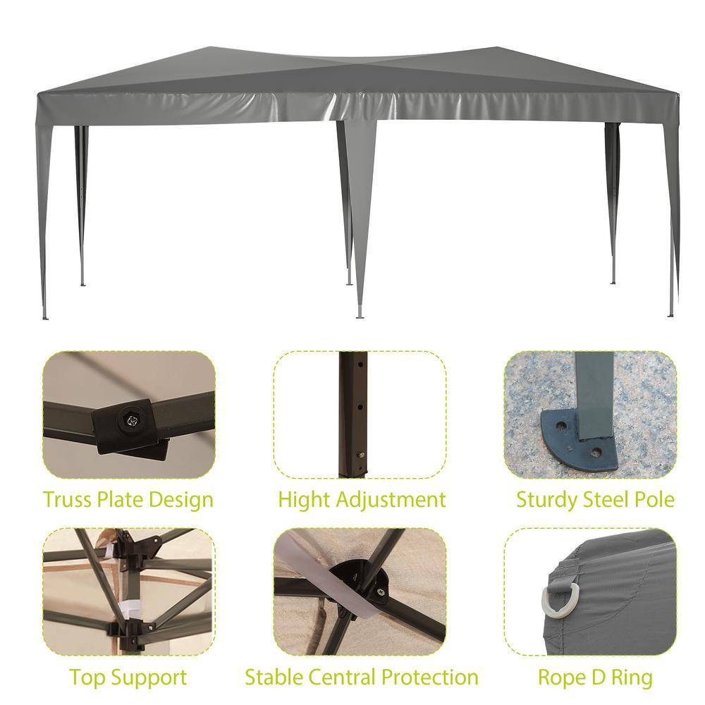Gray 10'x20' Adjustable Height Pop-Up Canopy Tent with Sidewalls