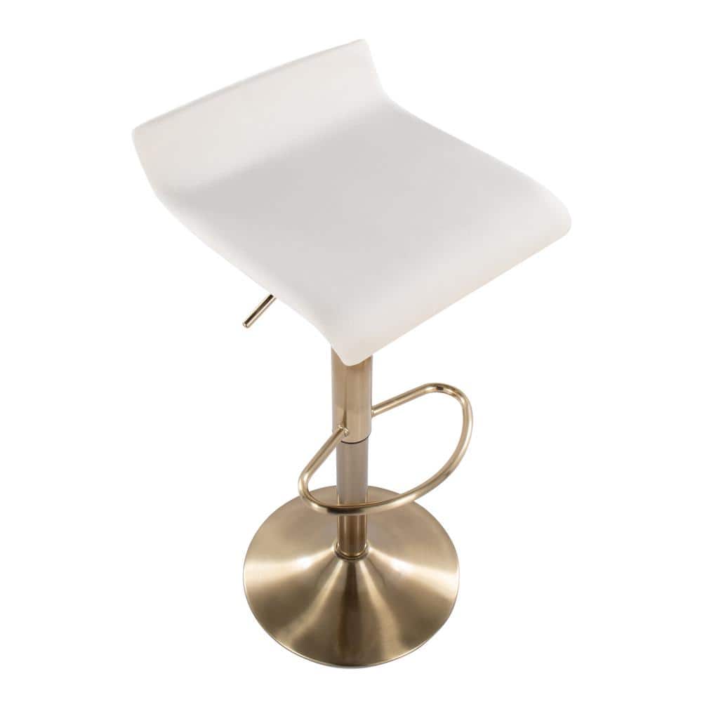 Cream Velvet Adjustable Swivel Barstool with Gold Metal Base