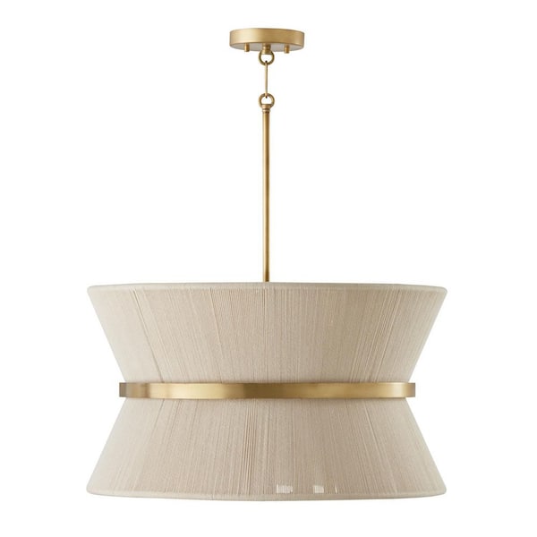Cecilia 60-Watt 8-Light Bleached Natural Rope and Patinaed Brass Tapered String Pendant Light with No Bulbs Included
