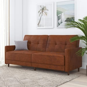 Kory Camel Faux Leather Upholstered Coil Futon