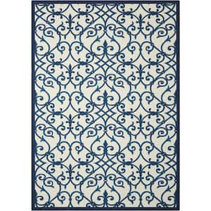 Home and Garden Blue 4 ft. x 6 ft. Trellis Transitional Indoor/Outdoor Patio Area Rug