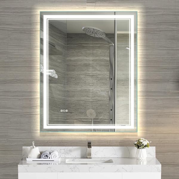 Lonni 36 in. W x 28 in. H Rectangular Frameless Anti-Fog Front and Rear LED Lighted Wall Bathroom Vanity Mirror and Dimming