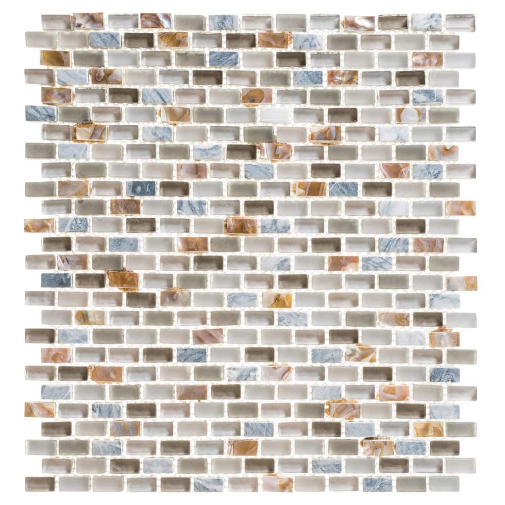 Escena Green, Gray, Brown Glass and Marble Mosaic Tile