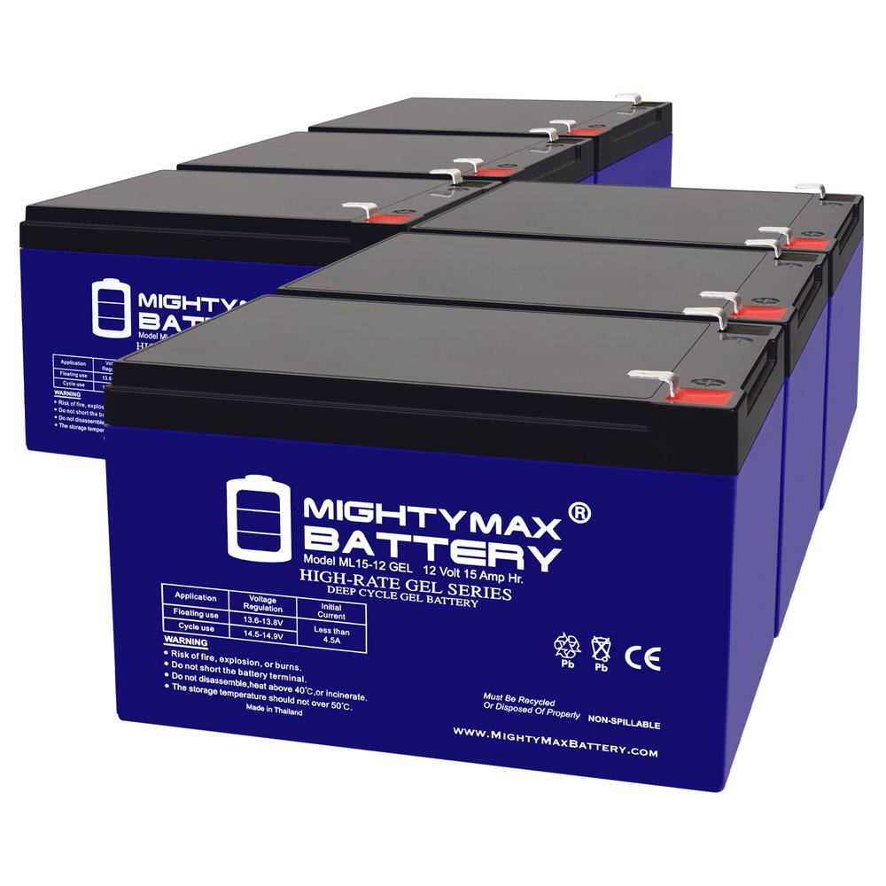 12-Volt 15AH GEL F2 Replacement Battery Compatible with MX500 MX650, W15128190003-6 Pack price history on PriceWatchPro