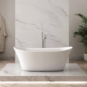 Berkel 60 in. Freestanding Flatbottom Soaking Bathtub in White with Overflow and Drain in Brushed Nickel Included