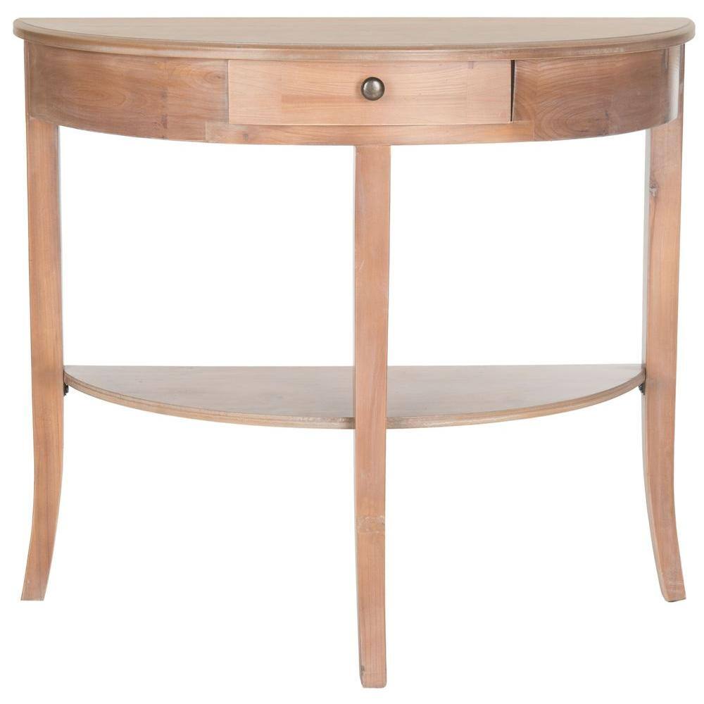Natural Wood Demilune Hallway Table with Storage