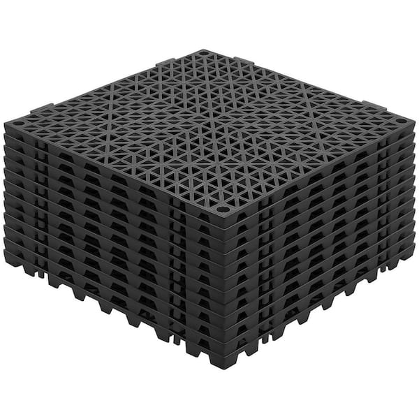 Interlocking Tile 12 PCS, Drainage Tiles, Black, 12 in. W x 12 in. L x 0.6 in. T, PVC, Gym Flooring Mat, (12 sq. ft. )