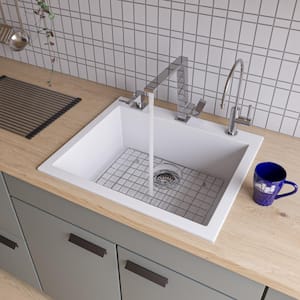Drop-In Granite Composite 23.63 in. 1-Hole Single Bowl Kitchen Sink in White