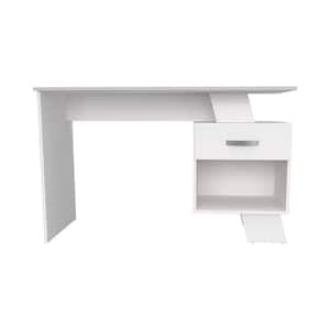 47.24 in. W Rectangular White Wood 1 Drawer Computer Desk with Storage and Shelves