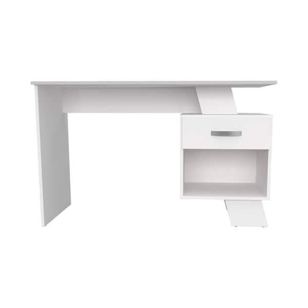 Inval 47.24 in. W Rectangular White Wood 1 Drawer Computer Desk with Storage and Shelves