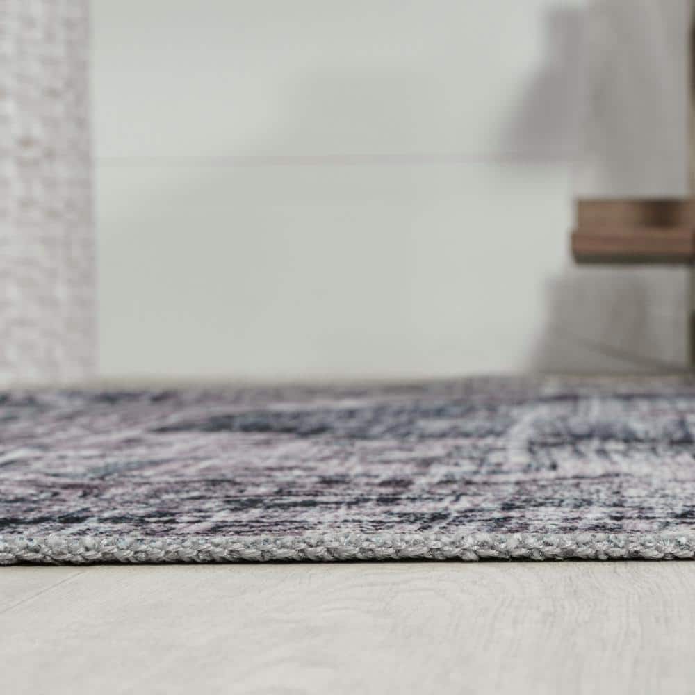 Navy and Gray Chenille Medallion Washable Area Rug