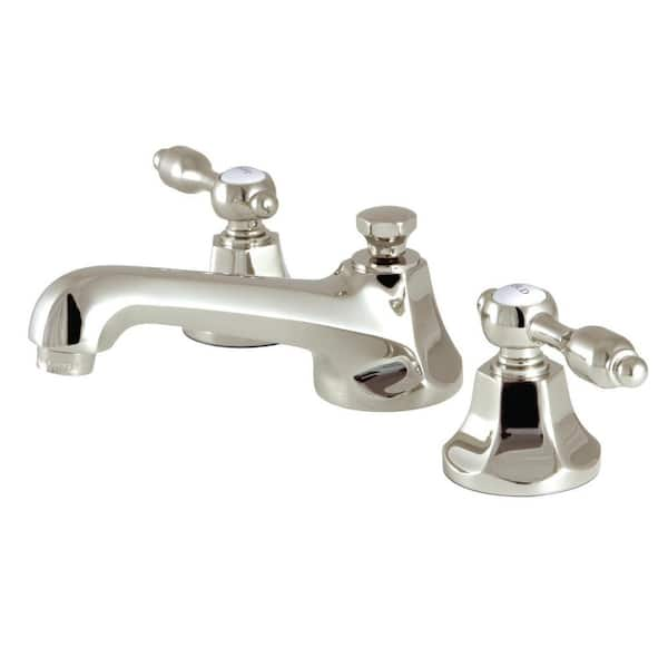 Kingston Brass Tudor 2 Handle 8 In Widespread Bathroom Faucets With Brass Pop Up In Polished 8923