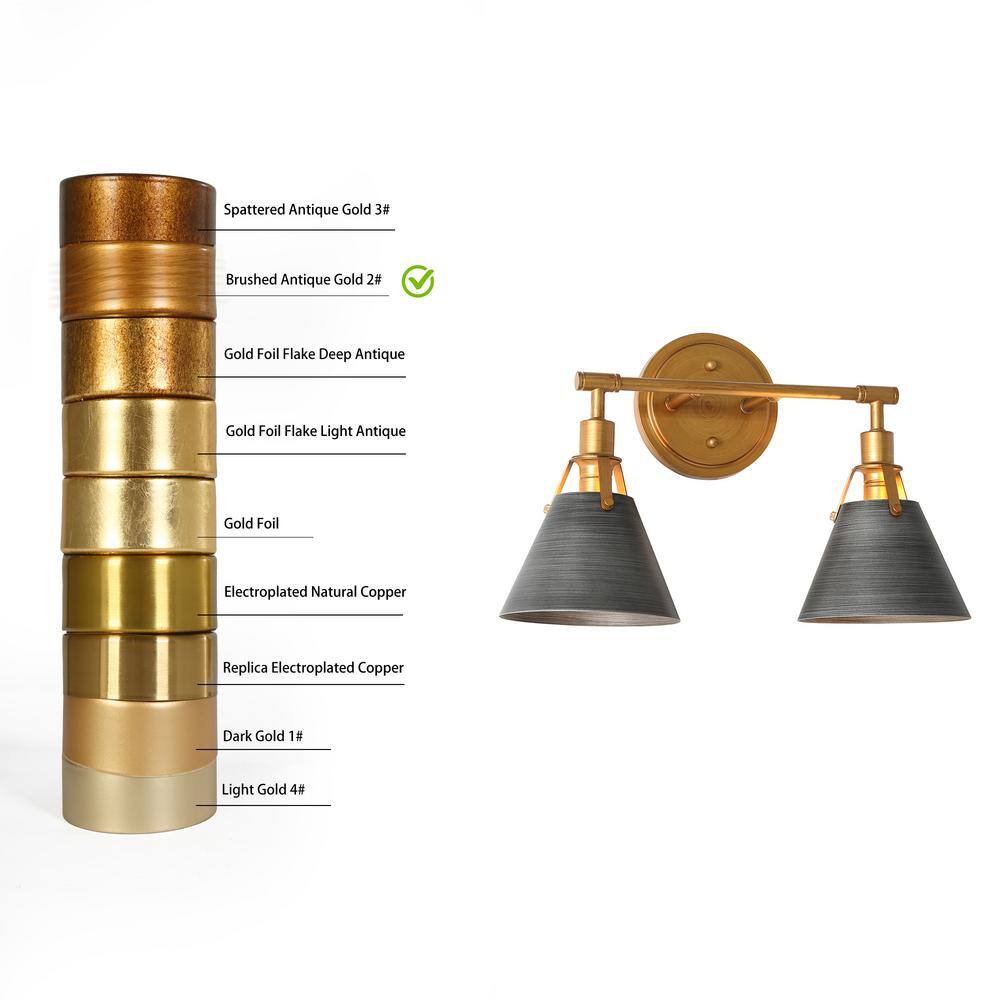 15.5" Brushed Gold and Gray Metal 2-Light Vanity Sconce
