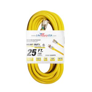 25 ft. 12-Gauge/3 Conductors SJTW Indoor/Outdoor Extension Cord with Lighted End Yellow (1-Pack)