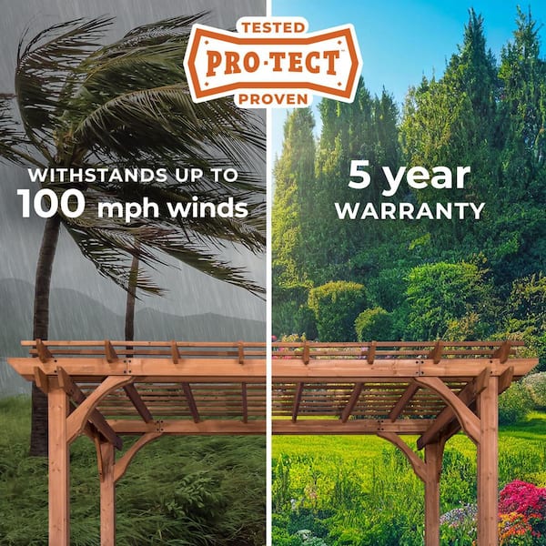 Beaumont 14 ft. x 12 ft. Light Brown Traditional Outdoor All Cedar Wood Patio Pergola Shade Structure with Electric