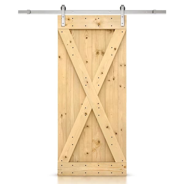 CALHOME 36 in. x 84 in. X-Panel Solid Core Knotty Pine Interior Sliding Barn Door with Hardware Kit
