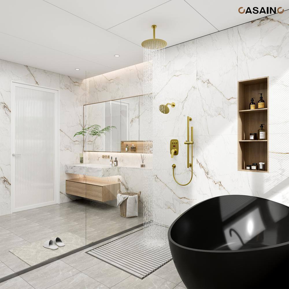 Brushed Gold Dual Showerhead System with Digital Display