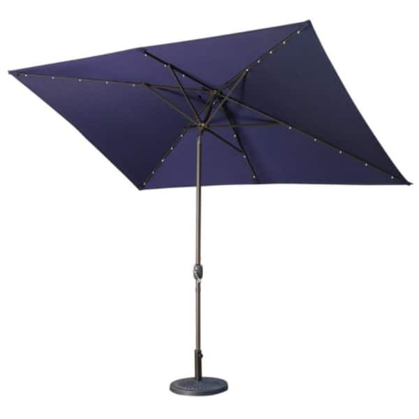 ITOPFOX 10 ft. Blue Rectangular Adjustable Tilt LED Solar Lights Outdoor Patio Large Market Umbrella For Beach Outside