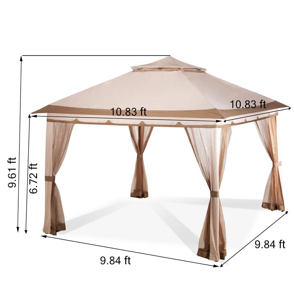 11 ft. x 11 ft. Beige Metal Frame Patio Gazebo