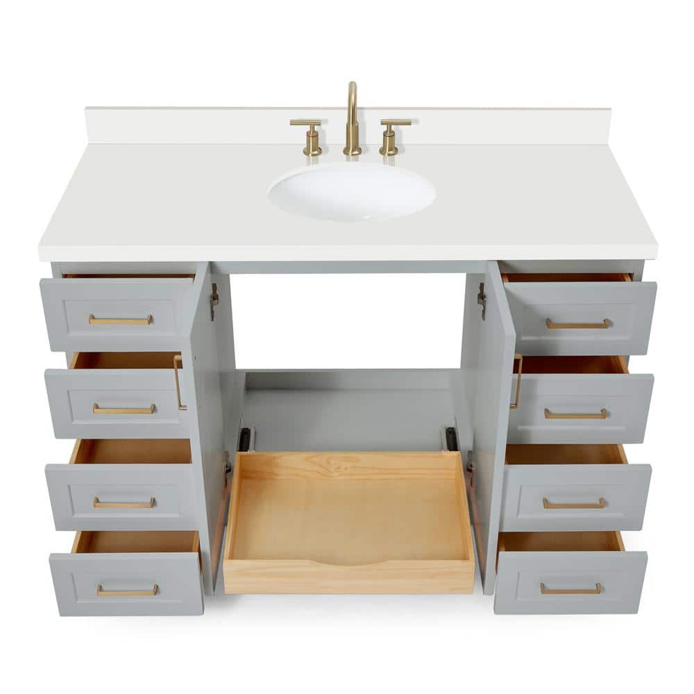 Taylor 55" Gray Painted Freestanding Single Sink Vanity with Brass Hardware