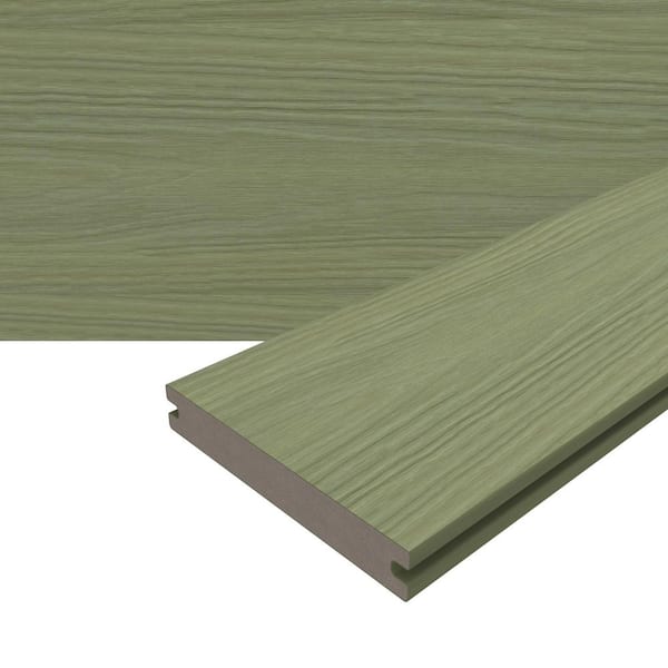 Magellan PLUS 0.88 in. x 5.43 in. x 1 ft. Rustic and Wood Grain Irish Green Grooved Composite Decking Board SAMPLE