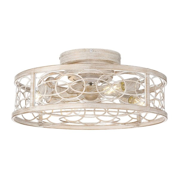 Gloriel 20 in. 4-Light Indoor Rustic White Farmhouse Fandelier with Remote Control, Bulbs Not Included