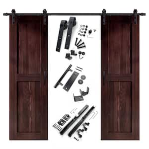 28 in. x 84 in. H-Frame Red Mahogany Double Pine Wood Interior Sliding Barn Door with Hardware Kit Non-Bypass
