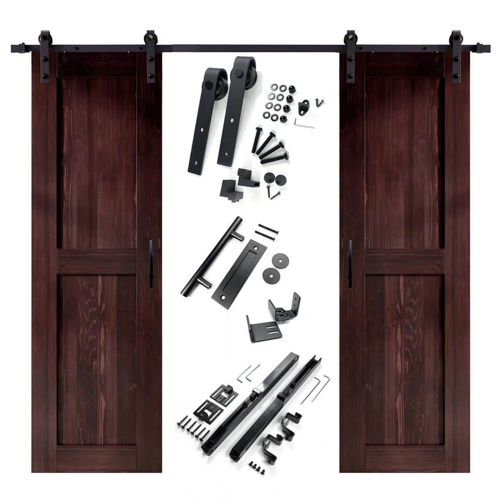 28 in. x 84 in. H-Frame Red Mahogany Double Pine Wood Interior Sliding Barn Door with Hardware Kit Non-Bypass price history on PriceWatchPro