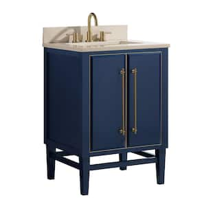 Mason 25 in. Single Sink Navy Blue with Gold Trim Bath Vanity with Crema Marfil Marble Top