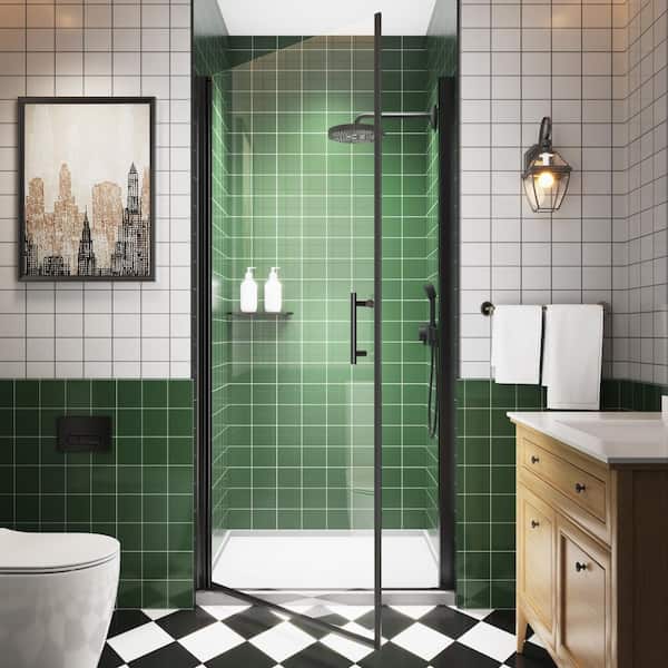Wynnt 36-37.5 in. W x 72 in. H Frameless Pivot  Shower Door in Black with 1/4 in. Clear Tempered Glass Shower Door