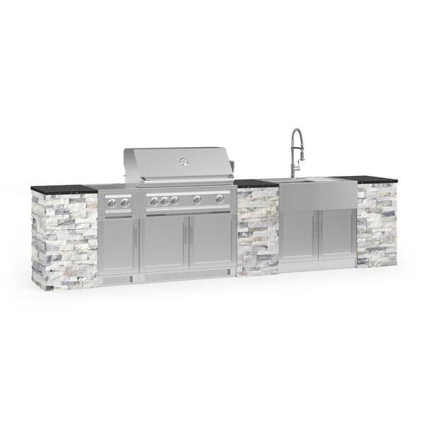 NewAge Products Signature Series 149.16 in. x 25.5 in. x 58.64 in. 11-Piece Outdoor Kitchen Cabinet Set with Natural Gas 40 in. Grill