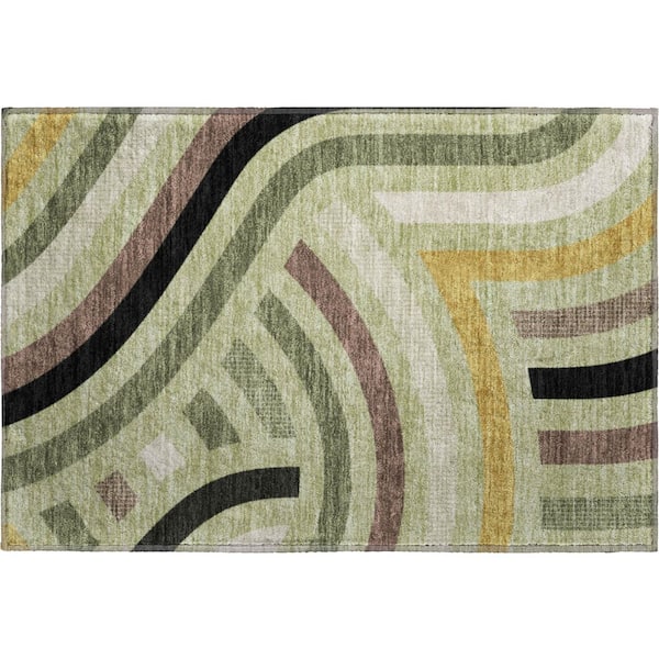 Mayfield Premium Machine Washable Abstract AMF2467 Celery 2 ft. x 3 ft. Accent Rug