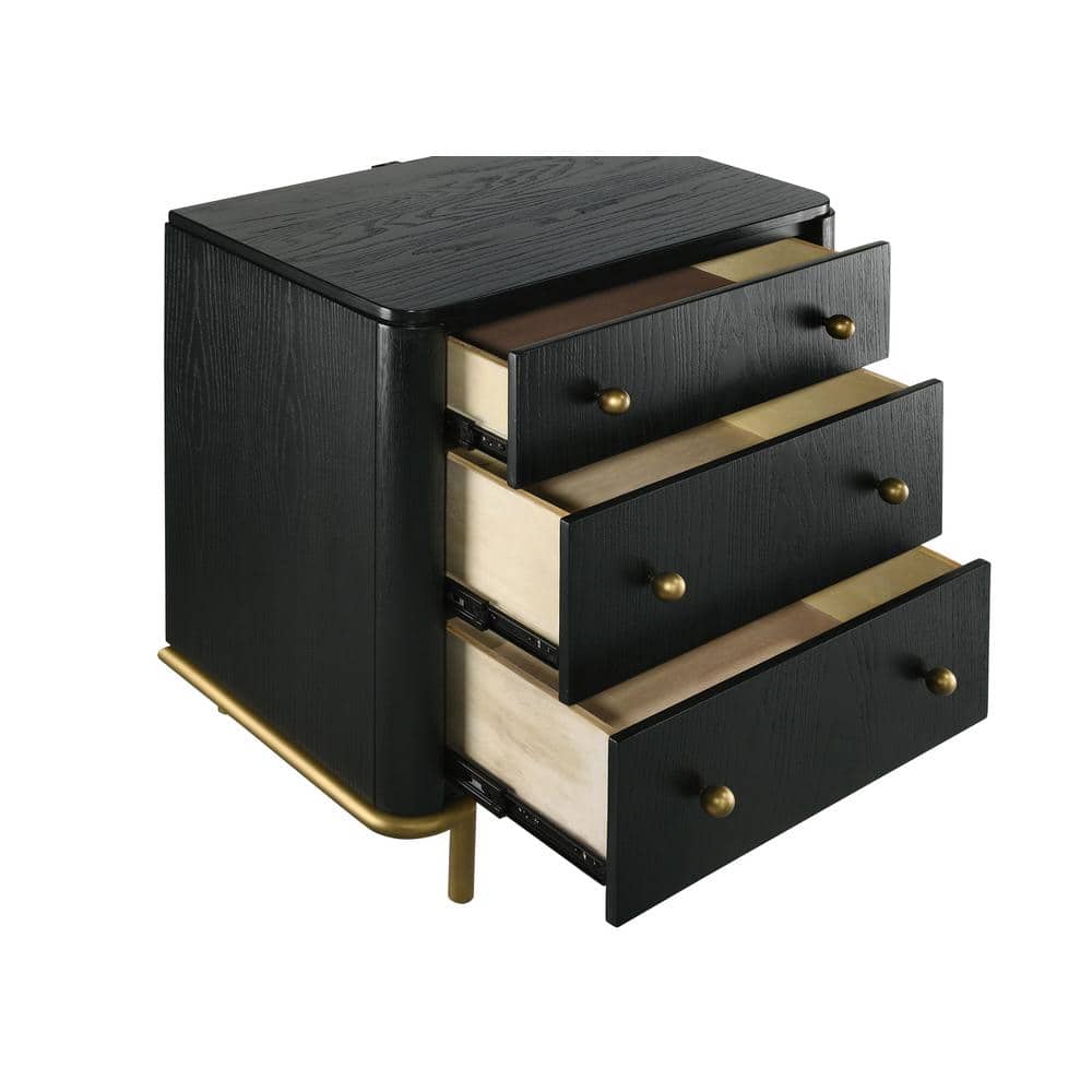 Arini Black 3-Drawer Nightstand with USB Port
