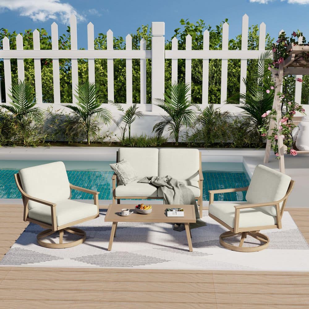 Vista Point 4-Piece Aluminum Outdoor Patio Swivel Conversation Set with Beige Cushions,Loveseat and Coffee Table price history on PriceWatchPro