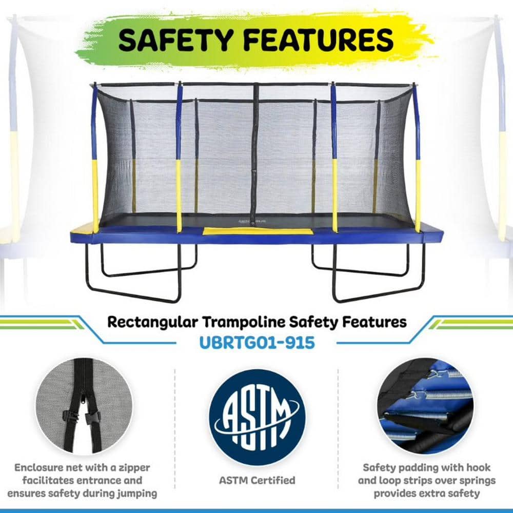 Rectangular Black Steel Trampoline with Enclosure Net